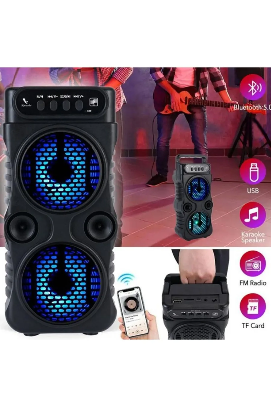Işıklı Karaoke Hoparlör: Mikrofonlu, Bluetooth, FM: görsel 4