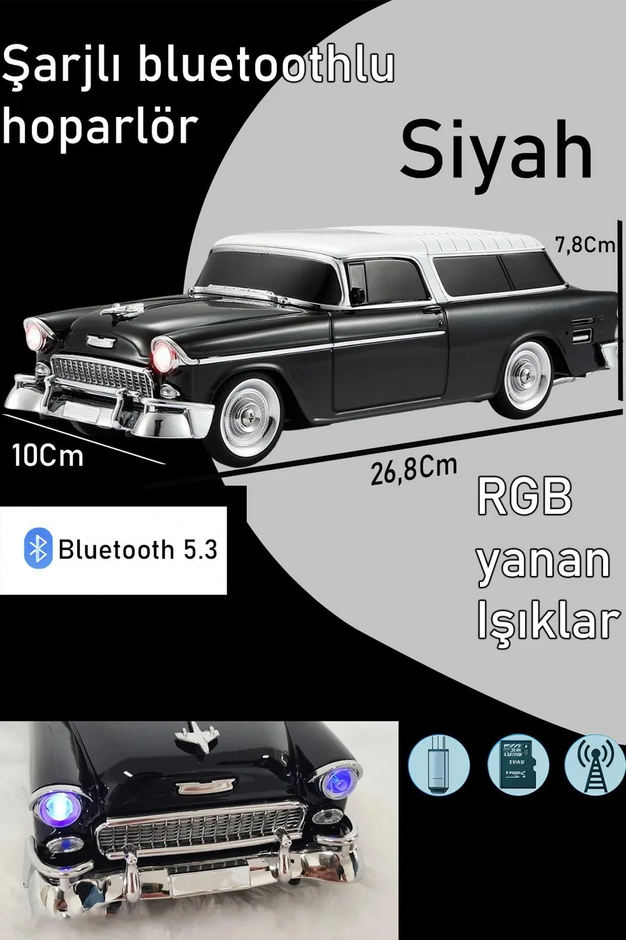 Nostaljik Araba Hoparlör: Bluetooth, FM, RGB Far: görsel 4