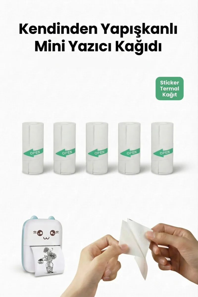 Termal Rulo 5'li (Yapışkanlı): 57 mm Kendinden Yapışkanlı Sticker Rulo